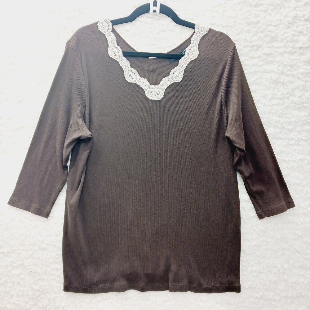 Sweater Blouse Ribbed Knit Lace Trim Coquette Soft Girl Romantic Cozy Size 1X